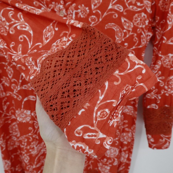 Julia Amory Floral Print Maxi Dress Womens M Coral Boho Cottagecore Bloomcore - Picture 9 of 16